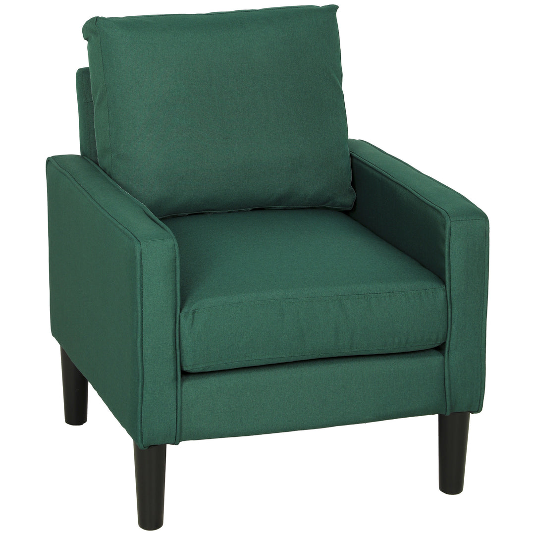 Accent Chair, Removable Pillow Linen Armchair with Comfy Spring - Dark Green
