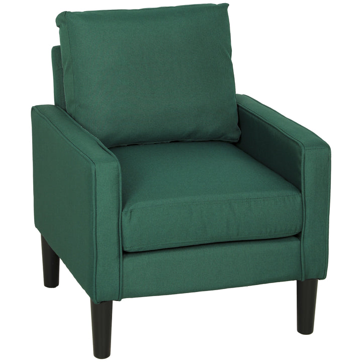 Accent Chair, Removable Pillow Linen Armchair with Comfy Spring - Dark Green