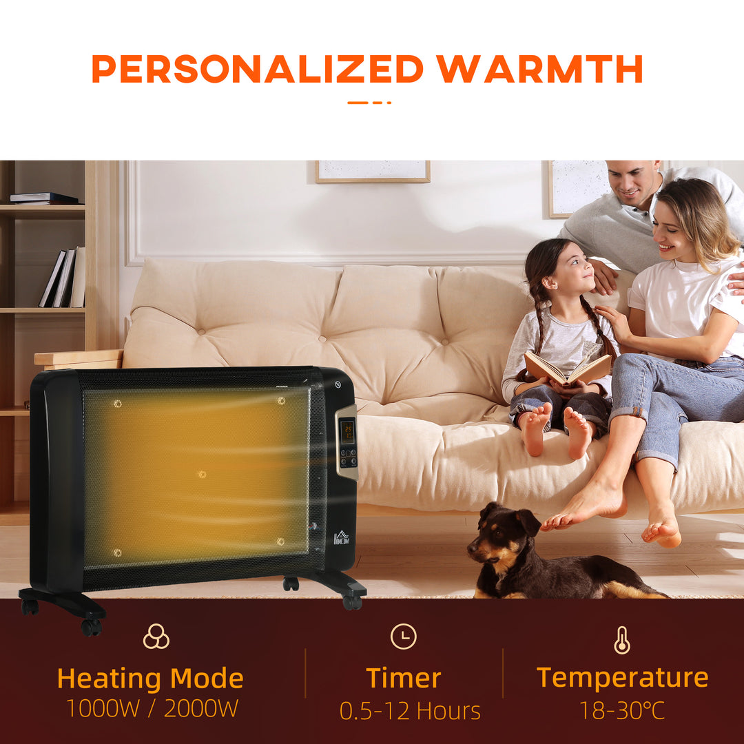 Mica Electric Space Heater, Portable Heater for Home with 2 Heat Settings, Living Room, Study, Garage, Adjustable Temperature 18-30°C, 1000W/2000W, Black