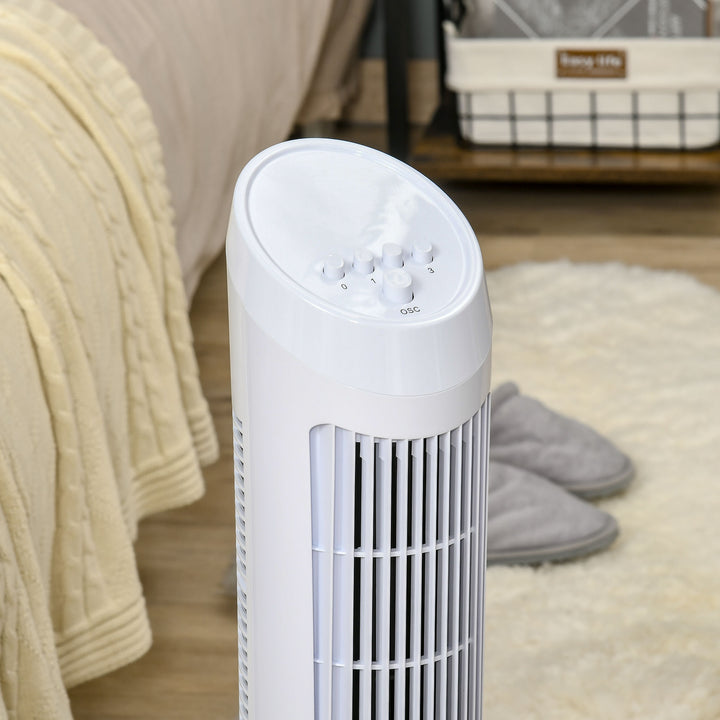 Tower Fan for Bedroom Cooling, 30 Inch Electric 70° Oscillating Fan with 3 Speed Settings, Standing Floor Fan for Home Office Indoor, White
