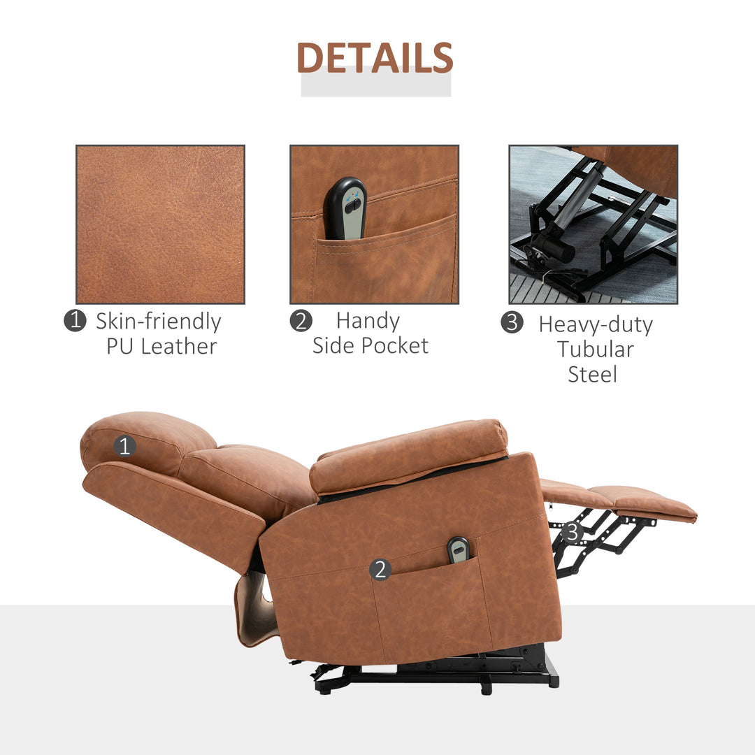 Faux Leather 70° Electric Riser Recliner Chair - Brown