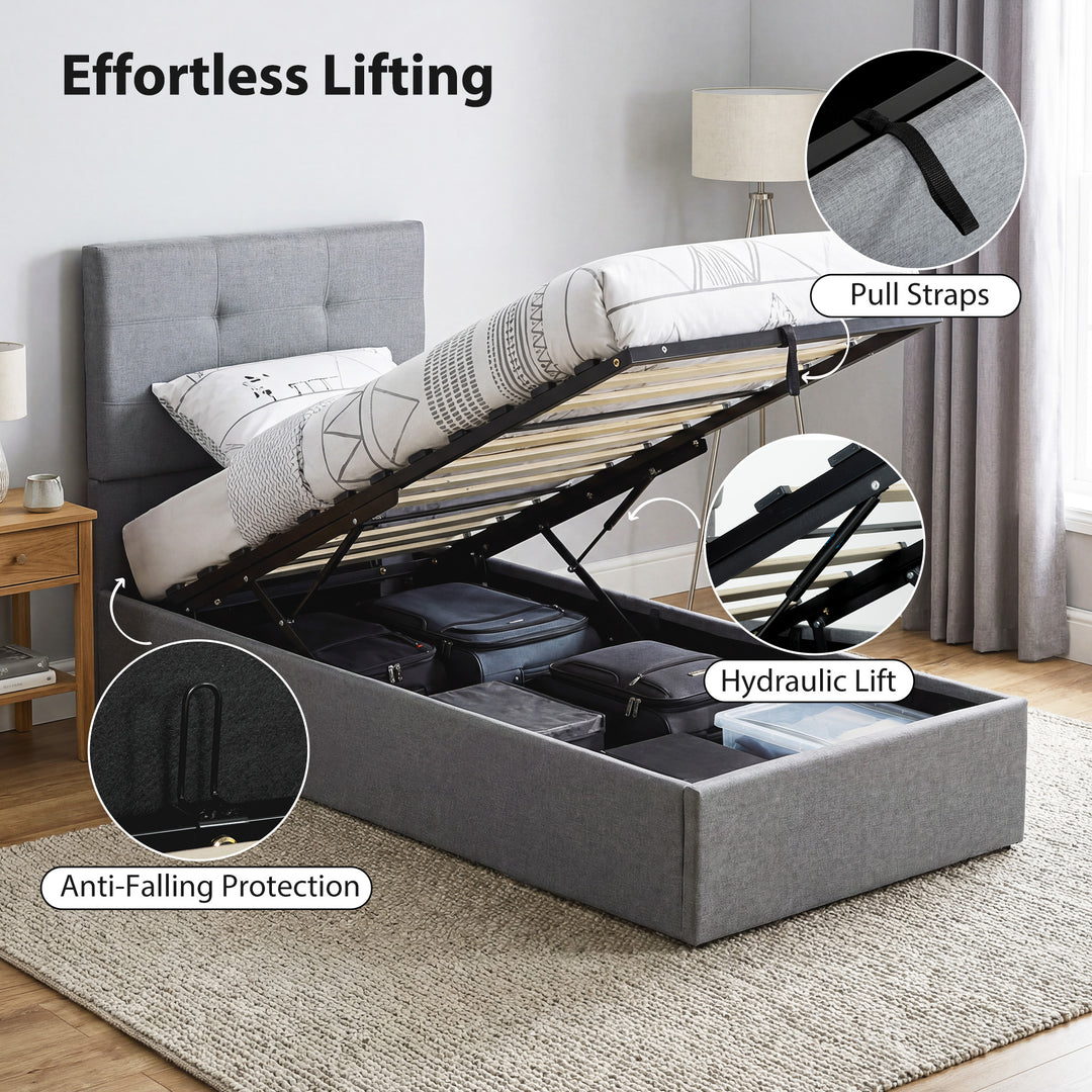 3ft Single Ottoman Bed with Gas Lift Storage - Grey - view 5