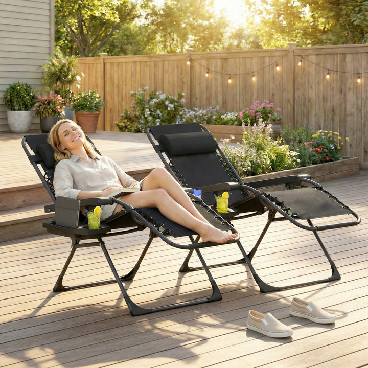 Zero Gravity Chairs Set of 2, Folding Sunloungers Reclining Garden Cha