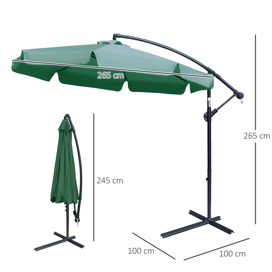 MCL 2.7m Garden Parasol Cantilever Umbrella with Crank Handle and Cross Base for Outdoor, Hanging Sun Shade, Green