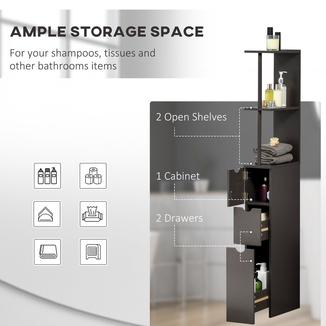 Tall Bathroom Cabinet, Freestanding Bathroom Storage Cabinet with 2-Tier Shelf and Drawers, Narrow Cupboard Storage Unit, Brown