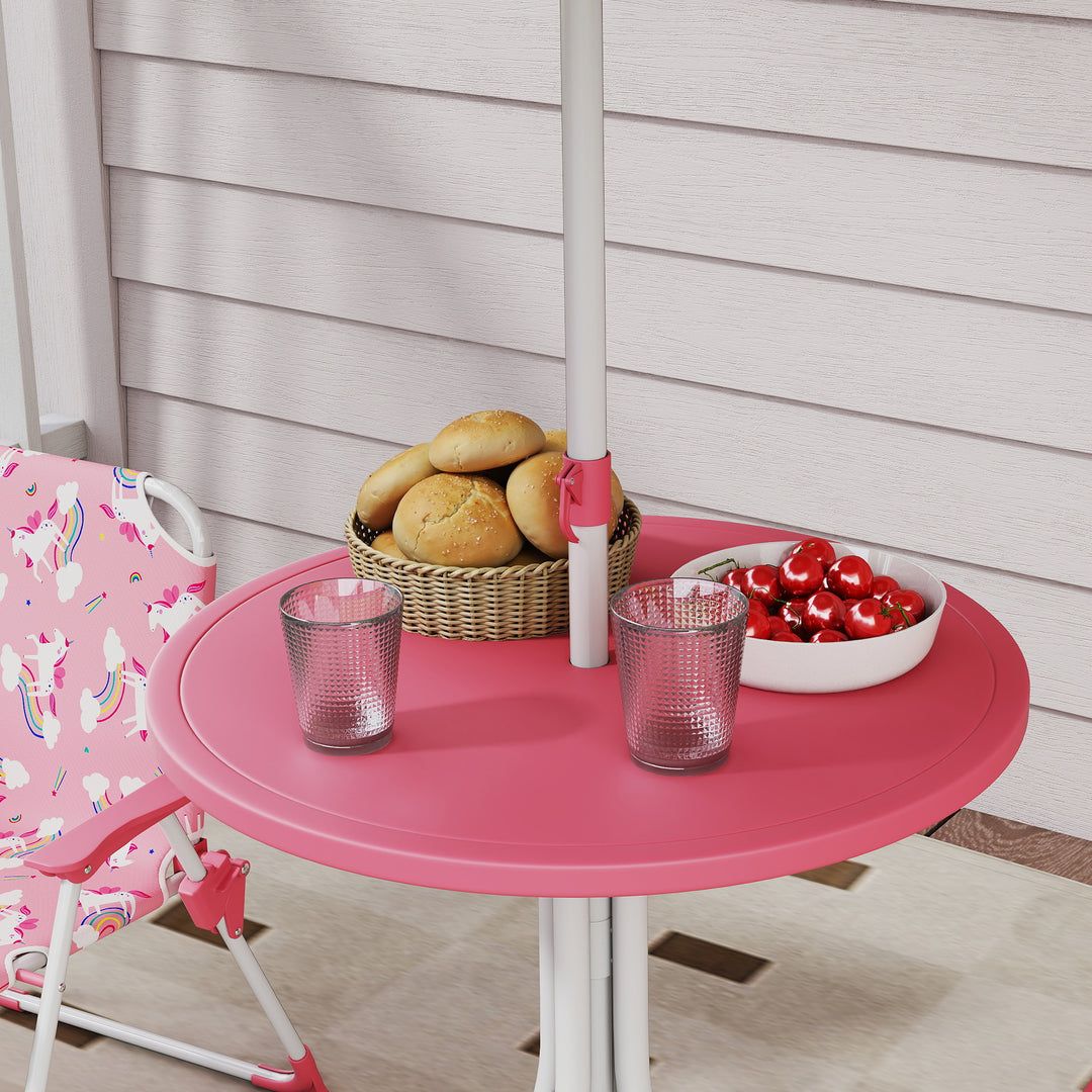 Kids Patio Table and Chair Set, Kids Garden Furniture with Umbrella, 4-Piece Bistro Set for Garden
