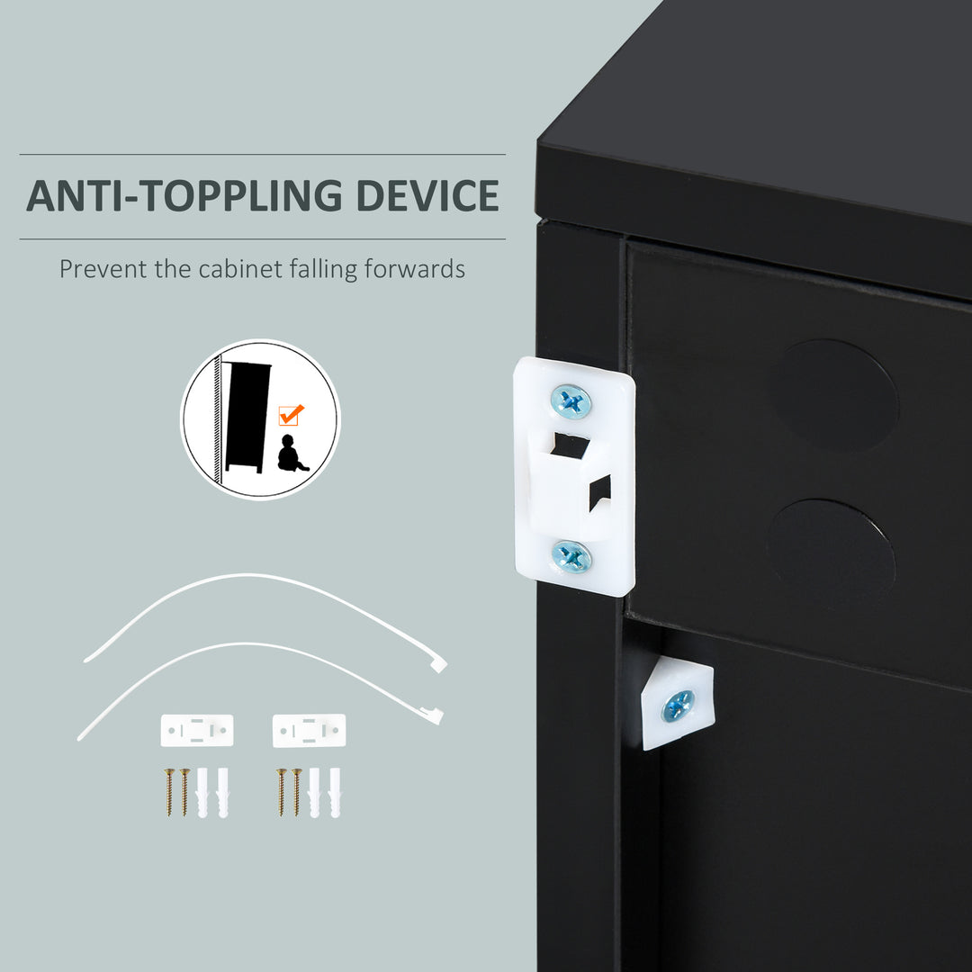 MCL High Gloss Frame Sideboard, Push-Open Design with 2 Drawer for Living Room, Bedroom, 74H x 79W x 36Dcm, Light Grey and Black