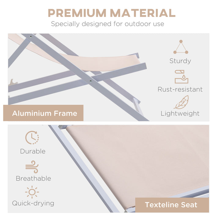 MCL Set of 2 Folding Garden Beach Aluminium Frame Deck Chairs Deckchairs Seaside Folding Garden Patio Lounger, Beige