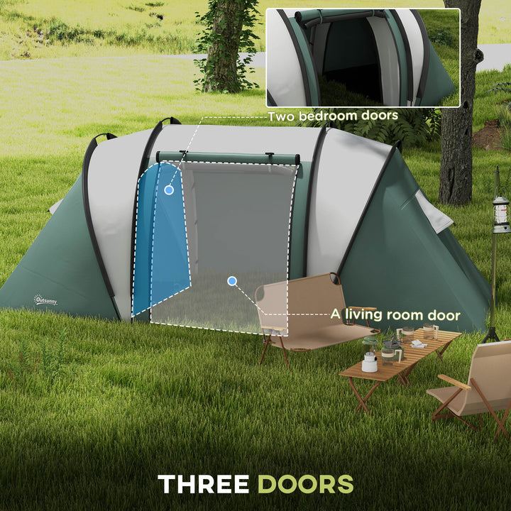 Two-Man Tent, with Bedrooms, Living Room and Canopy - Dark Green