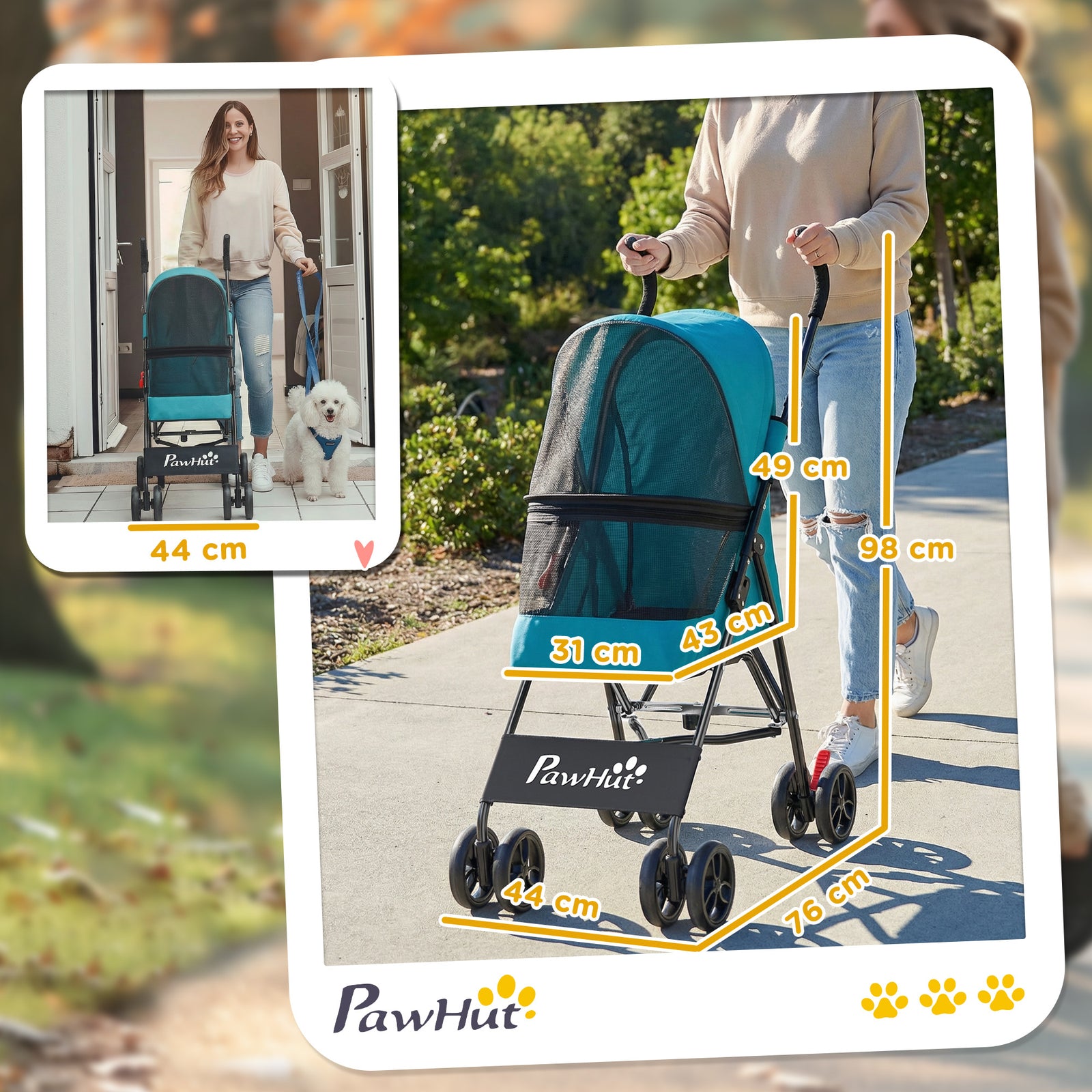 Dog Stroller, Foldable Cat Dog Pram for Miniature Breeds, Pet Stroller