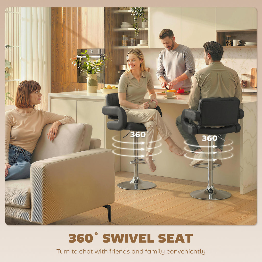 Bar Stools Adjustable Swivel Kitchen Chairs with Backrest Armrest Set 