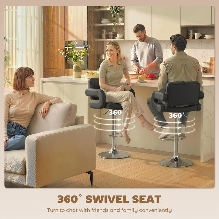 Bar Stools Adjustable Swivel Kitchen Chairs with Backrest Armrest Set 