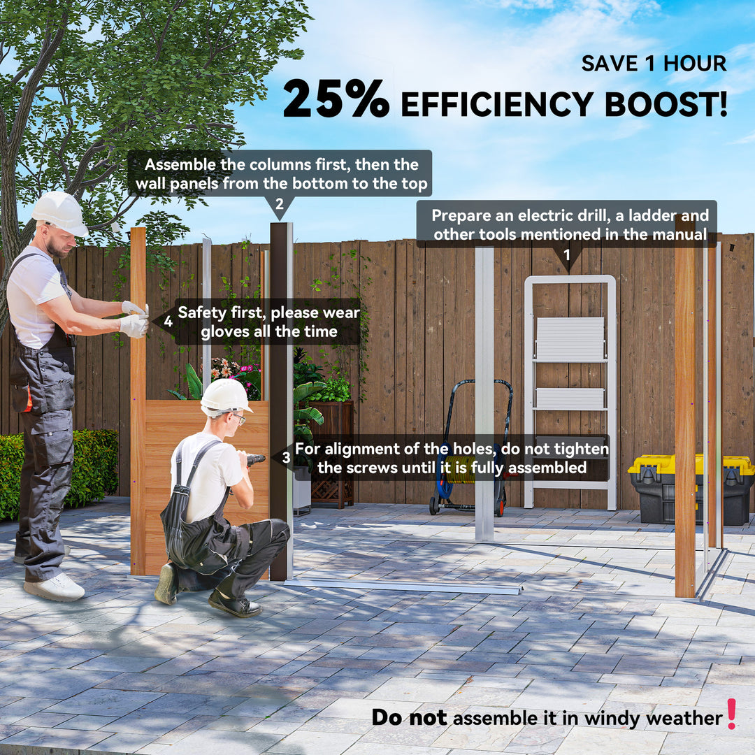 9 x 6ft Galvanised Steel Shed - Brown Wood-Effect