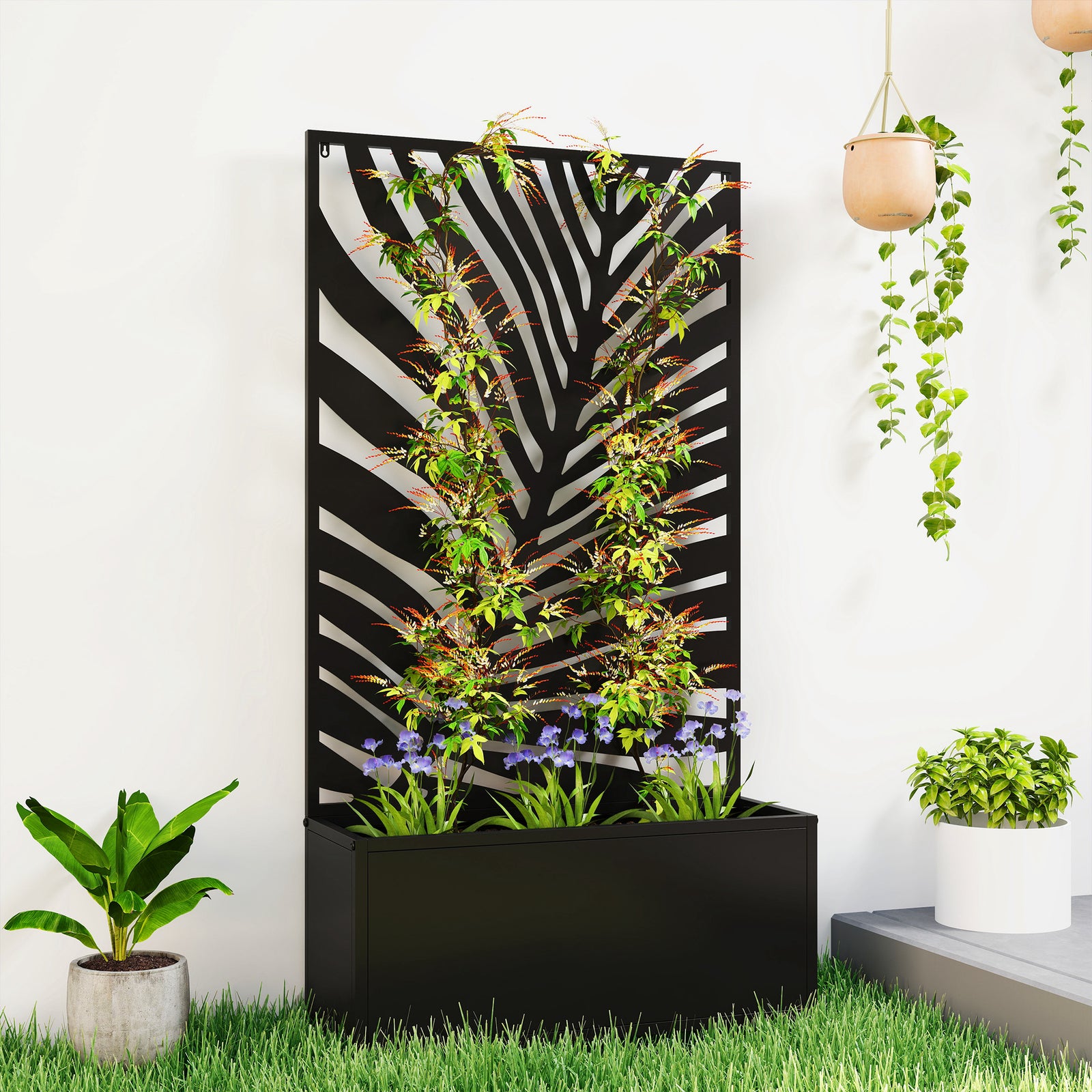 Metal Garden Bed for Garden with Trellis, Wall Mounted or Freestanding