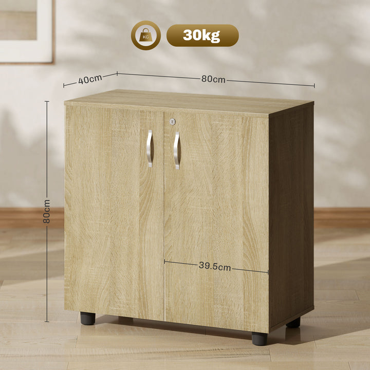 Two-Tier Locking Office Storage Cabinet - Oak