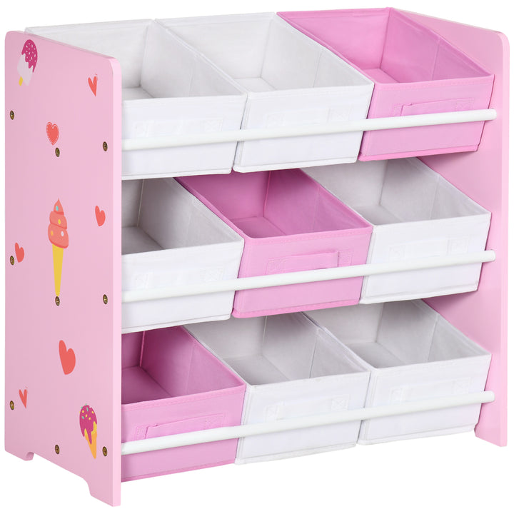 ZONEKIZ 3-Tier Storage Rack Toy Storage Organizer with 9 Removable Bins & Smooth Edges, for Playroom, Nursery and Kids Room, Pink | Aosom UK