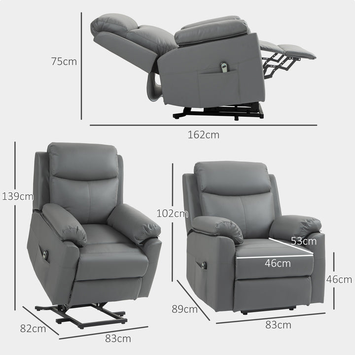 HOMCOM Riser Recliner Chairs Power Recliner Chair for the Elderly, Lift Chair with Remote Control, Side Pockets, Charcoal Grey | Aosom UK