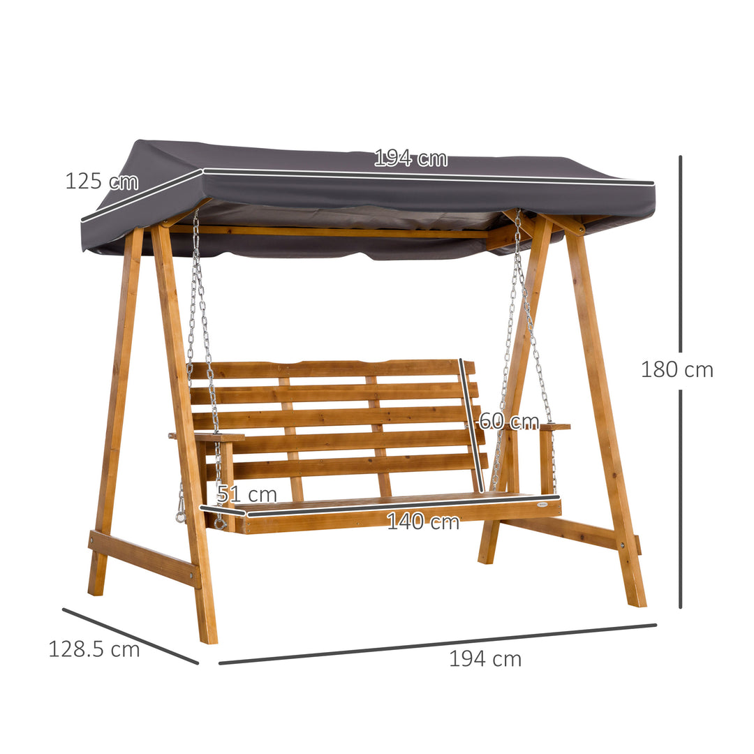 3 Seater Garden Swing Seat Swing Chair Outdoor Wooden Swing Bench Hammock with Adjustable Canopy