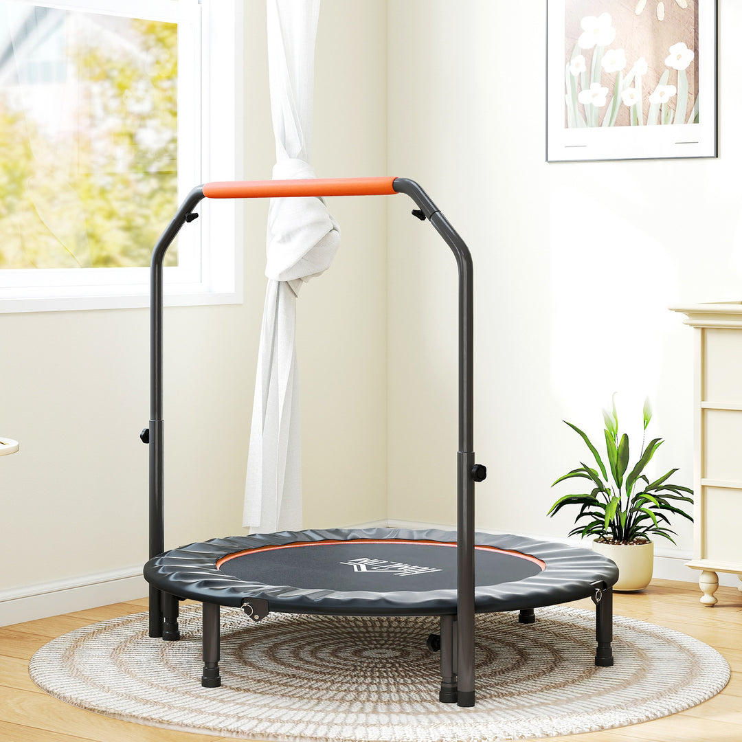 48" Foldable Mini Fitness Trampoline, with Adjustable Foam Handle, Orange