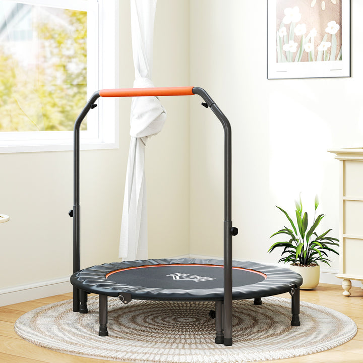 48" Foldable Mini Fitness Trampoline, with Adjustable Foam Handle, Orange