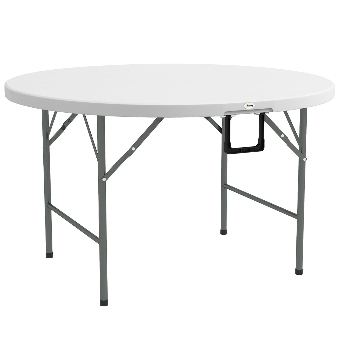 Folding Garden Table, Φ122 cm Round HDPE Outdoor Picnic Table for 6, Metal Frame for Patio, Park, White