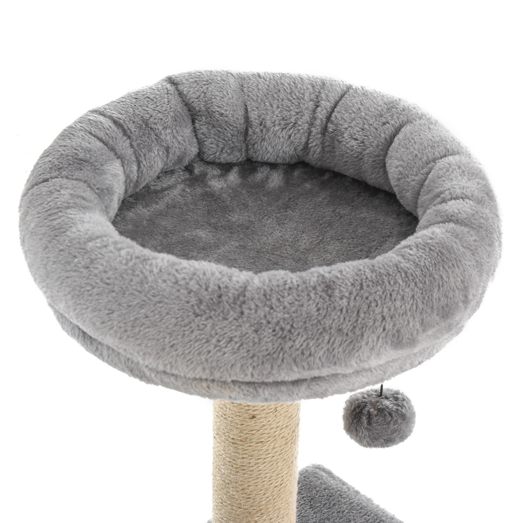 96cm Cat Tree for Indoor Cats Condo Sisal Scratching Post Cat Tower Kitten Play House Dangling Ball Activity Center Furniture Grey