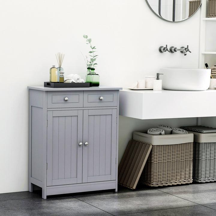 Kleankin Traditional Style Bathroom Storage Cabinet, Free-Standing Unit with 2 Drawers, Cupboard and Adjustable Shelf, 75x60cm, Grey