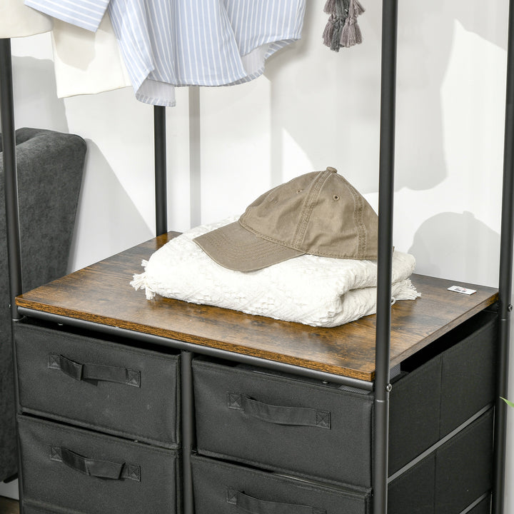 MCL Industrial Hanging Clothes Rail, Clothes Rack with 6 Fabric Drawers, Open Wardrobe Organiser for Hallway, Bedroom and Closet, Rustic Brown