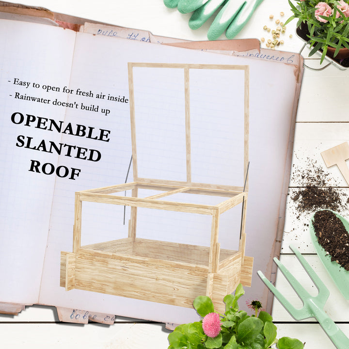 2-In-1 Wooden Greenhouse Planter Box - Natural
