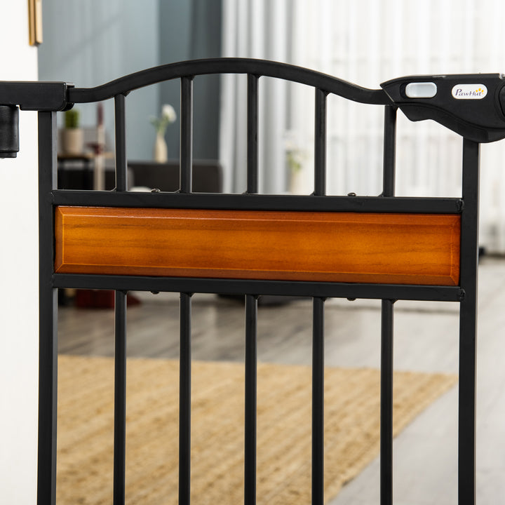 Pet Gate Safety Gate, with Cat Flap, Auto Close, for Staircases, Doorways, Hallways, 74-80cm Wide - Black