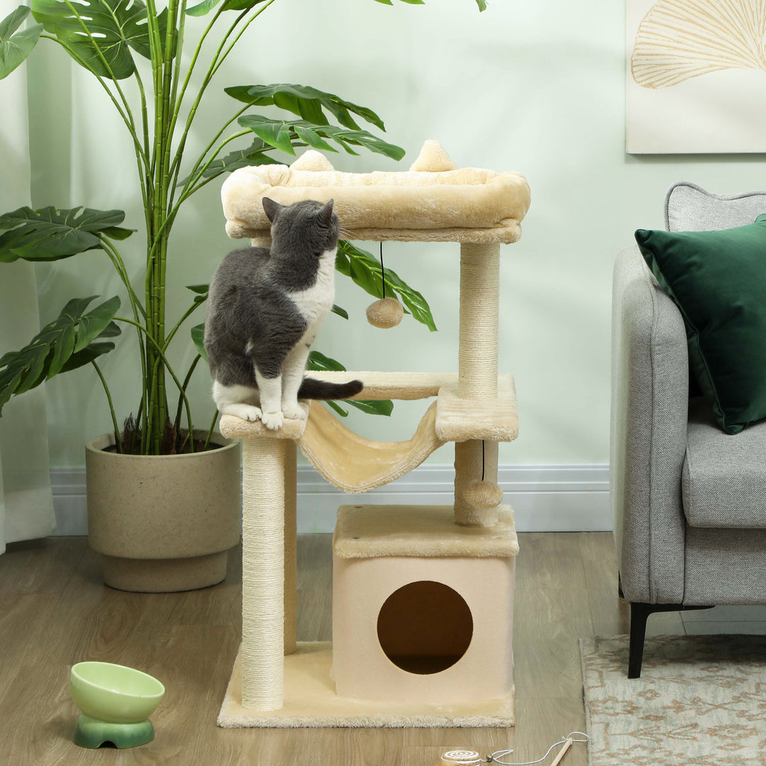 Cat Tree, 90cm Cat Tower with Sisal Scratching Posts, Cat Condo, Hammo