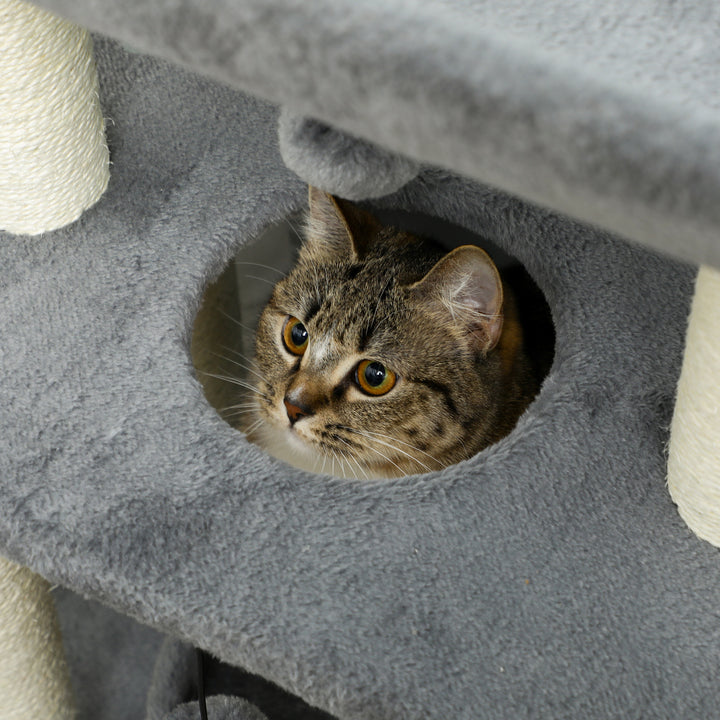 Cat Tree Tower, with Scratching Posts, Pad, Bed, Perch, Toy Ball - Light Grey