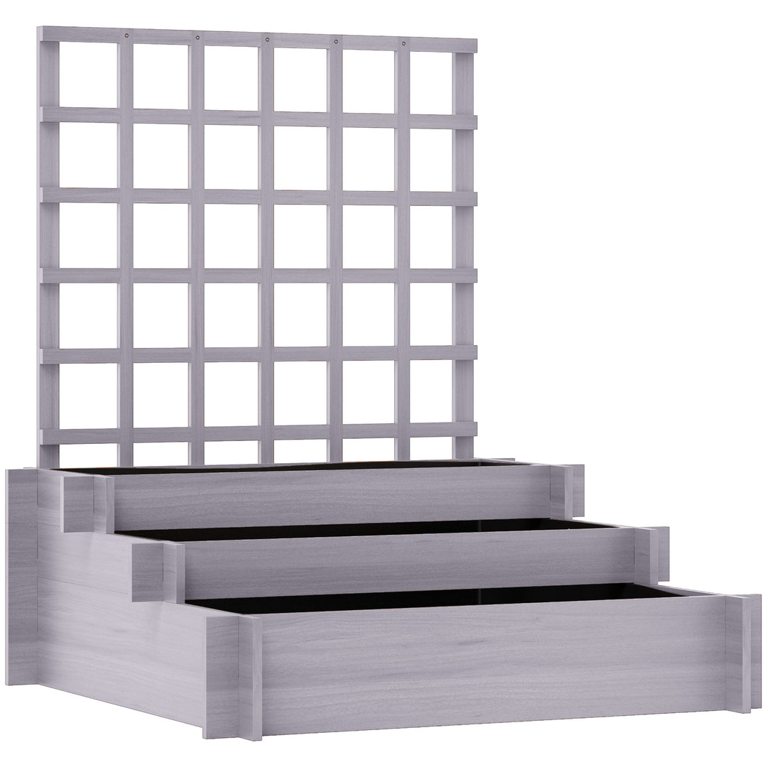 3 Tier Garden Planters with Trellis for Vine Climbing, Wooden Raised B