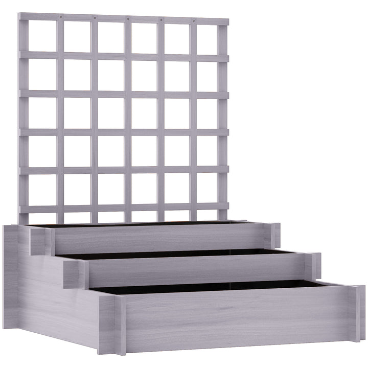 3 Tier Garden Planters with Trellis for Vine Climbing, Wooden Raised B