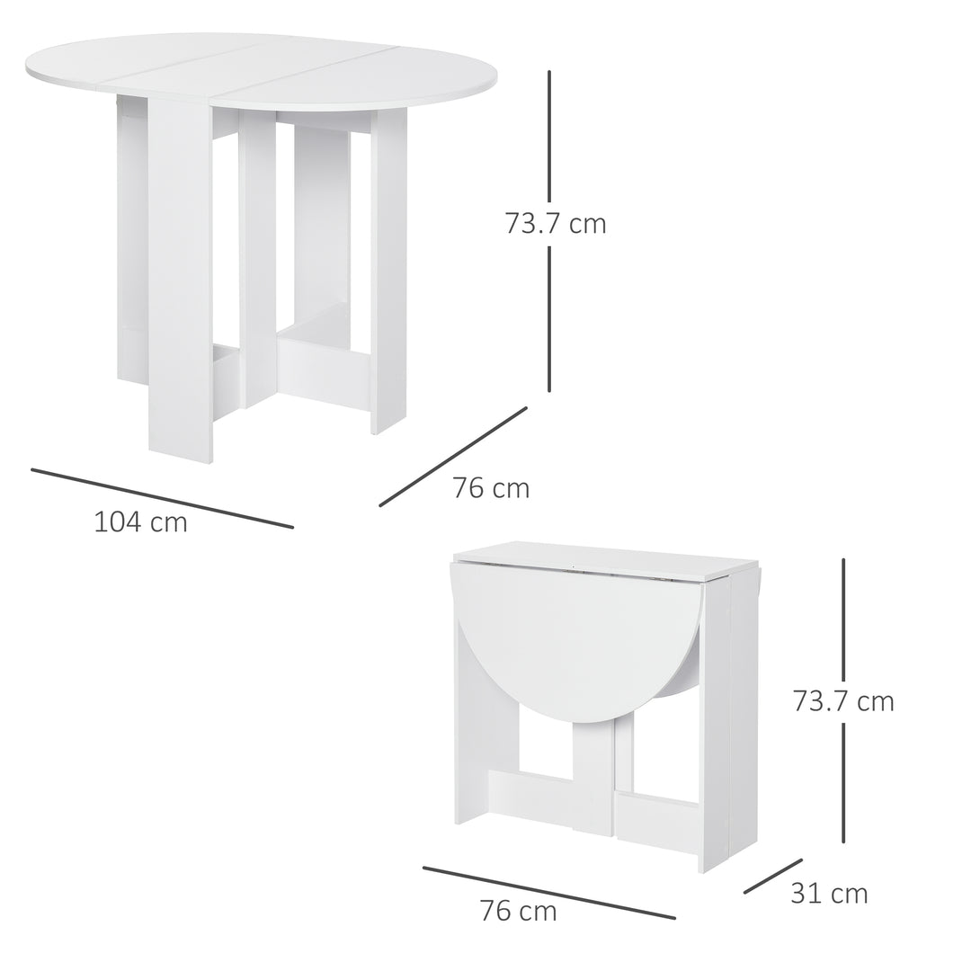 Space-saving Drop Leaf Table, Folding Dining Table for Small Space, Kitchen, Dining Room, White