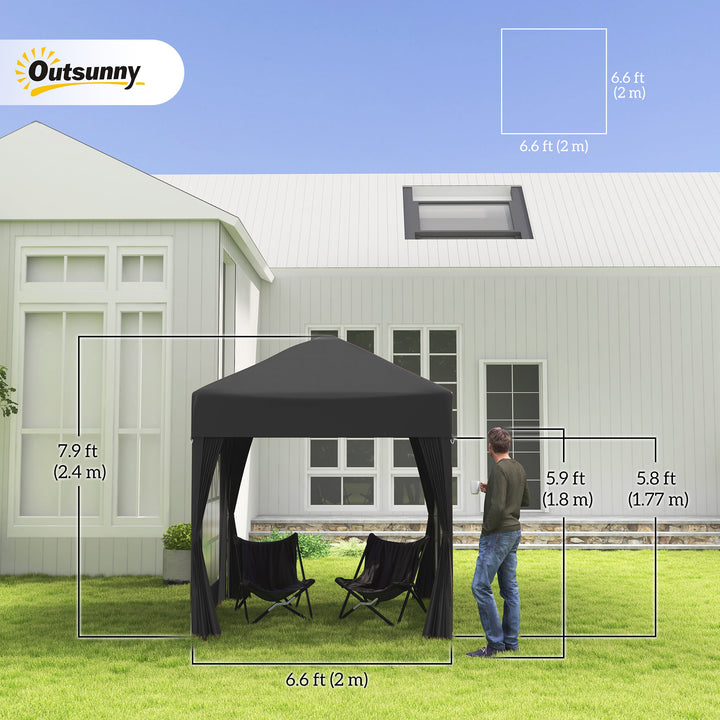 2 x 2 m Garden Pop Up Gazebo, Wedding Party Tent Marquee, Water Resistant Awning Canopy with Sidewalls, Windows, Carry Bag, Black