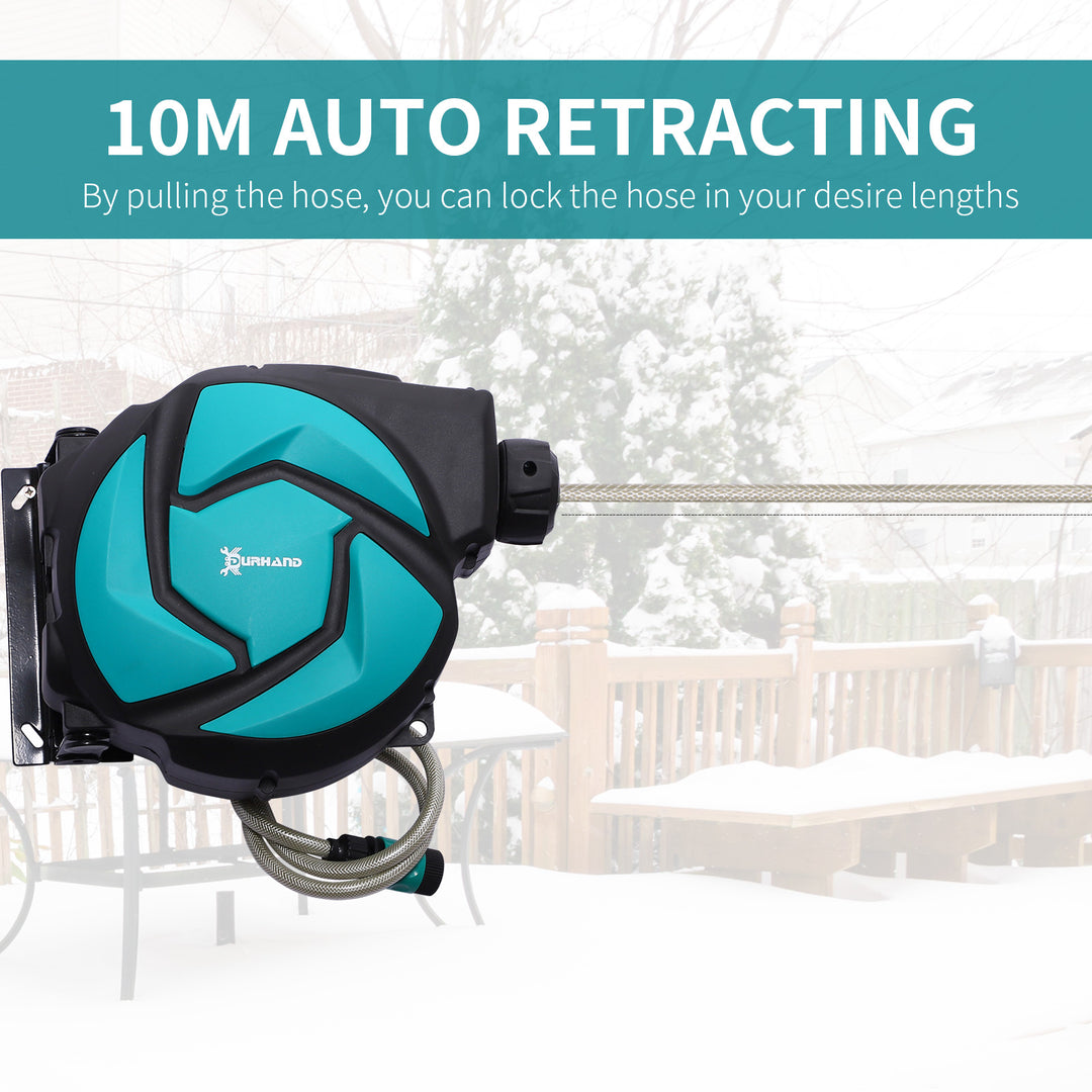 10m Garden Auto Hose Reel Wall Mounted Retractable 7 Patterns Spray Nozzle