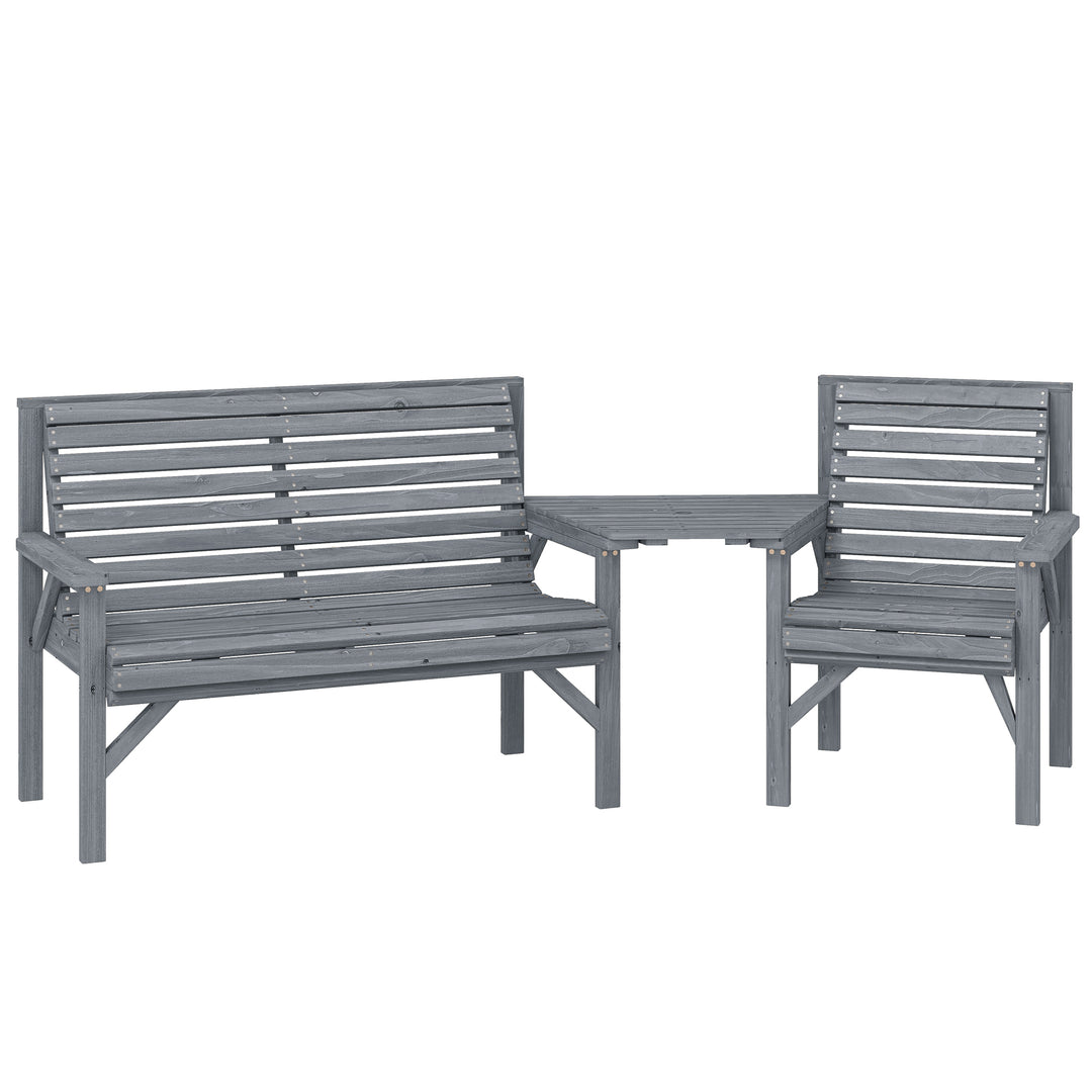 Wooden Garden Furniture Set with Parasol Hole, 1 Chair, 1 Bench and De