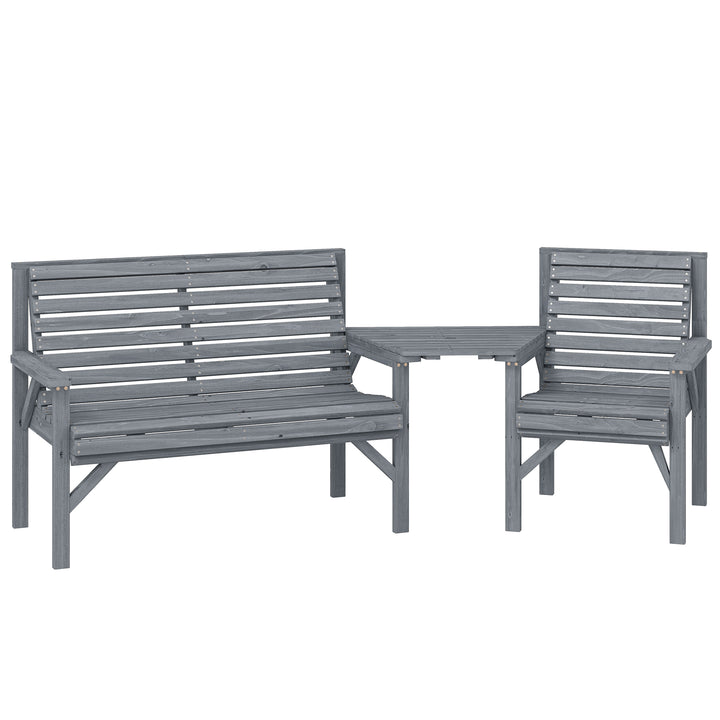 Wooden Garden Furniture Set with Parasol Hole, 1 Chair, 1 Bench and De