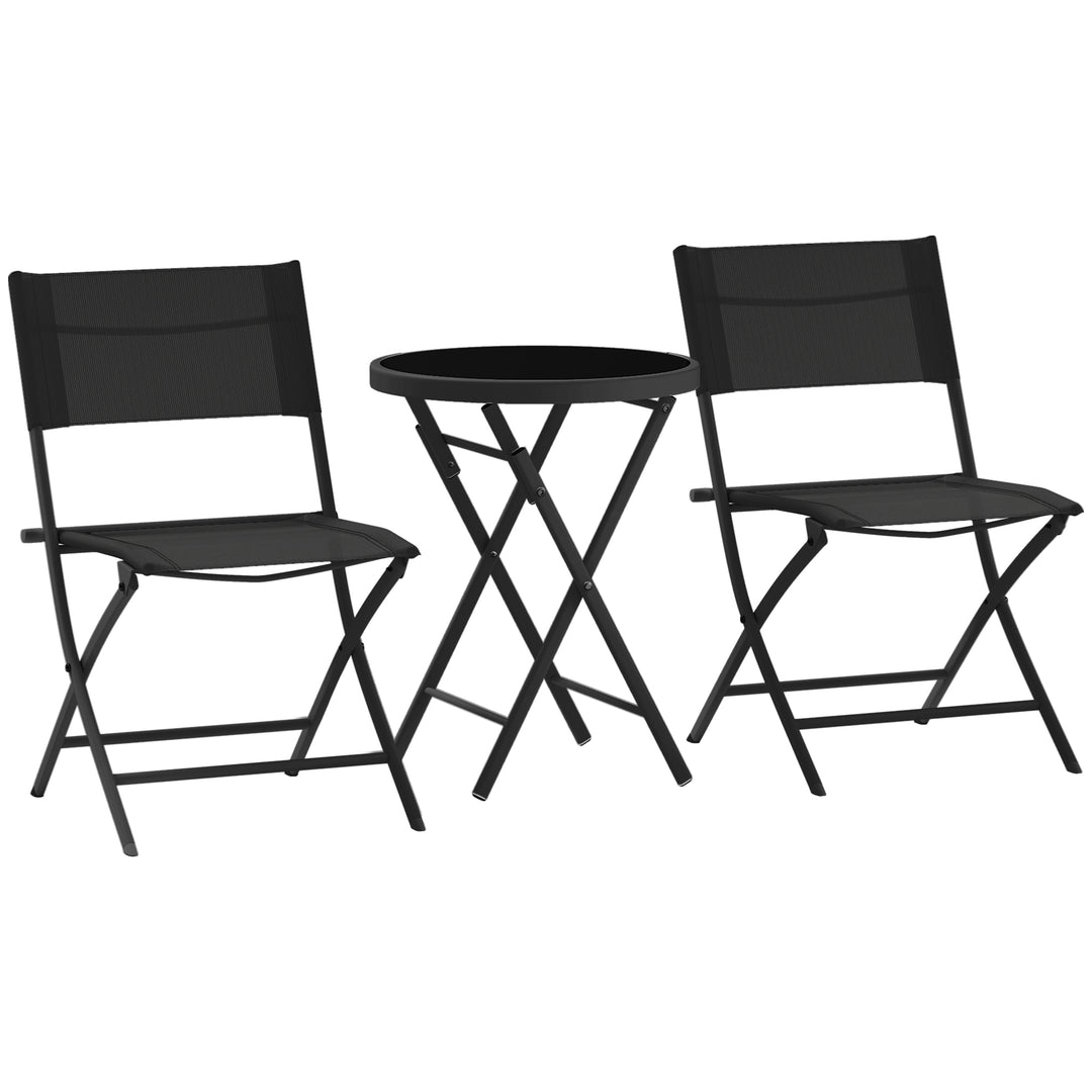 3 Pieces Outdoor Bistro Set, Glass Top Outdoor Table and 2 Folding Cha