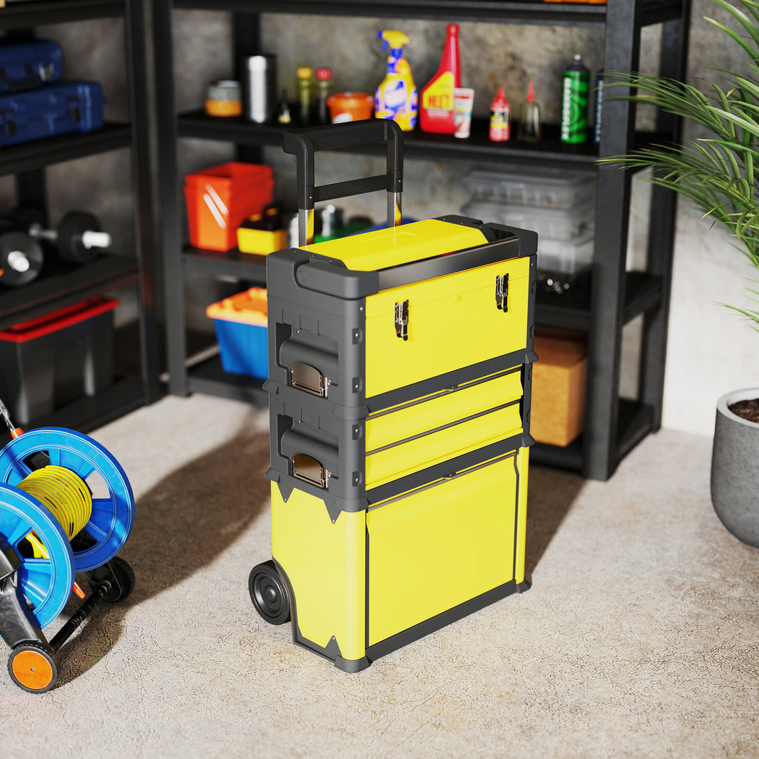 3-in-1 Stackable Rolling Tool Box - Yellow