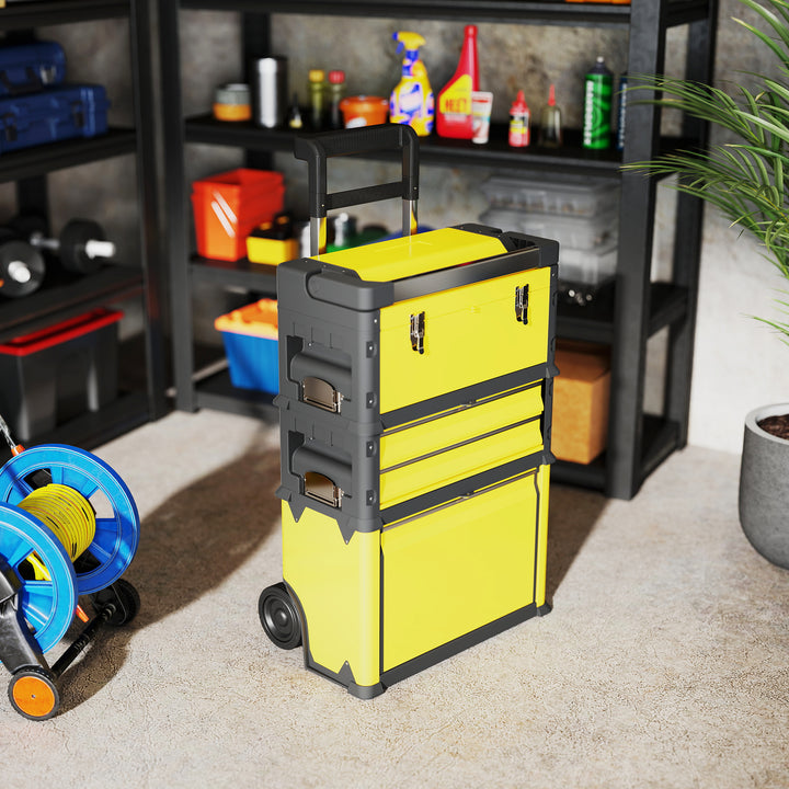 3-in-1 Stackable Rolling Tool Box - Yellow