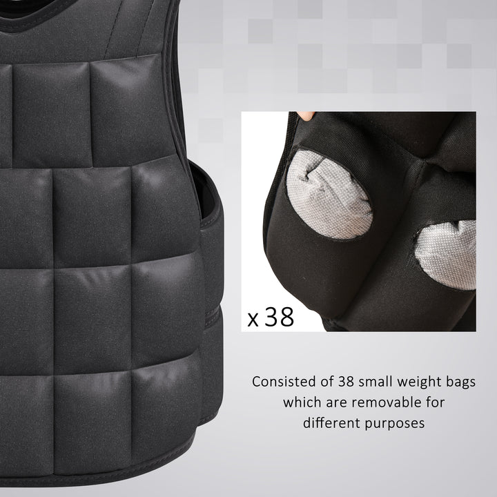 15kg Weighted Vest, Adjustable Running Weight Vest with 38 Weight Bags for Men or Women Cardio Exercise, Black