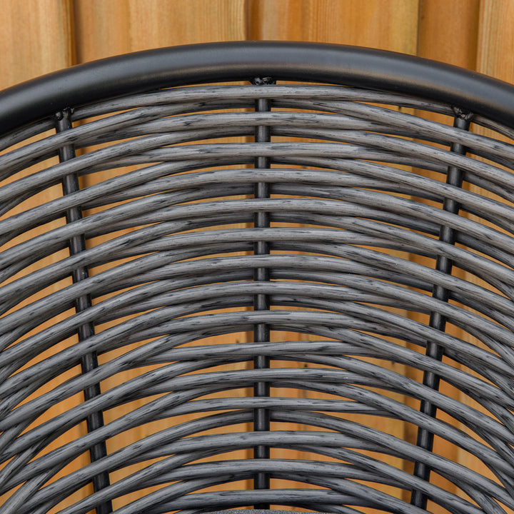 3 Pieces Rattan Bistro Set, Wicker Garden Furniture Set with Round Glass Top Coffee Table and Chairs, Washable Cushions for Outdoor, Patio, Balcony, Grey