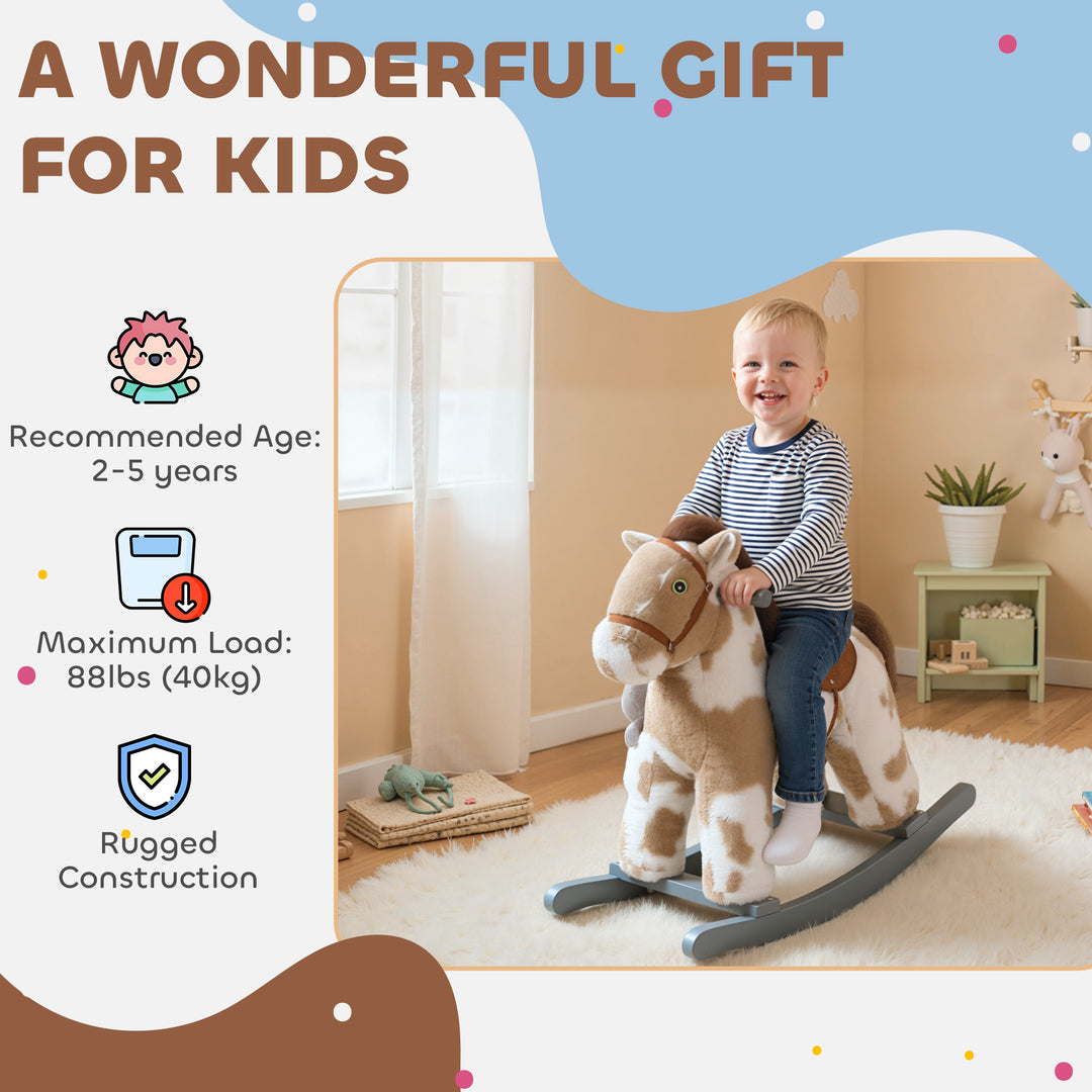 Baby Rocking Horse, Plush Animal Rocker with Realistic Sound and Toy, Rocking Toy Chair for Kids Aged 2-5