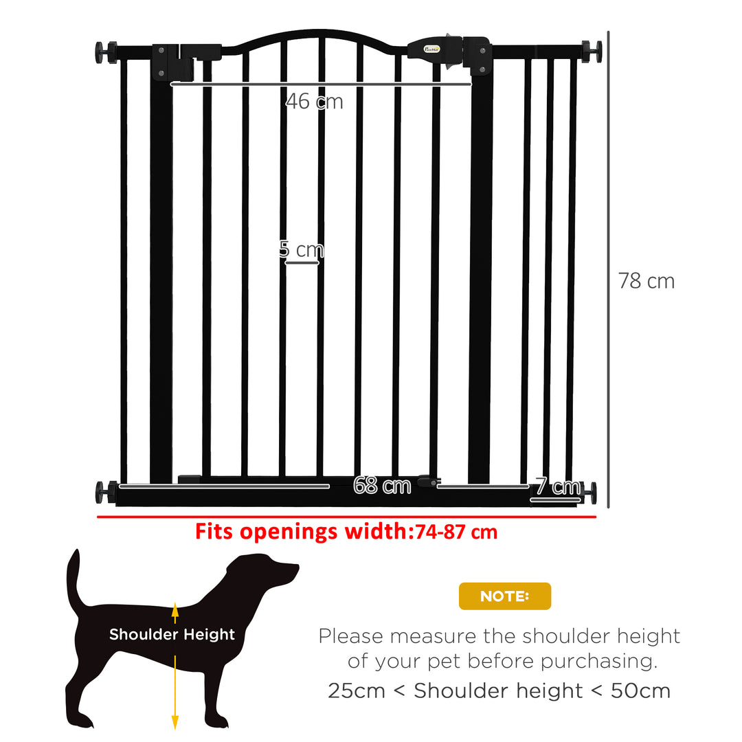 PawHut Dog Gate Baby Gates for Dogs Pet Gate with Metal Adjustable Frame & Double Locking System, 74-87Wcm, Black | Aosom UK