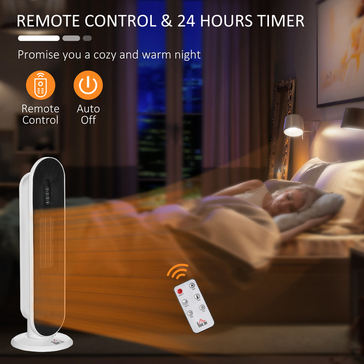 Ceramic Space Heater, Indoor Tower Heater with 2 Heat, Oscillation, Remote Control, Timer, Tip-Over & Overheating Protection, 1200W/2000W, White