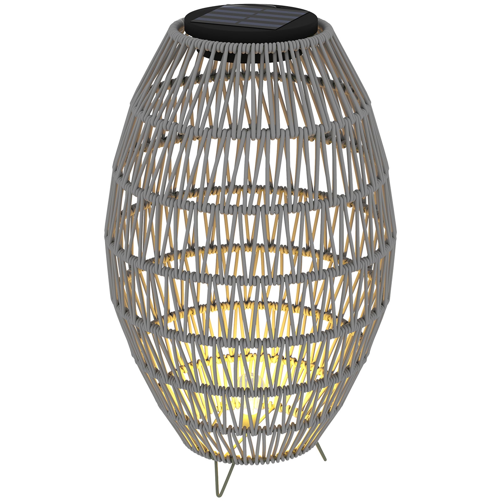 Rattan Solar Lamp, Garden Solar Lantern with Auto On/Off Light, IP44 Waterproof, Decorative Outdoor Rattan Lamp for Porch, Pathway, Grey