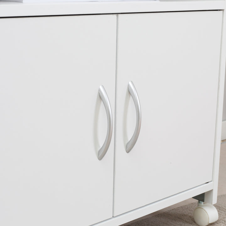 MCL Printer Stand Mobile Printer Cabinet with Storage, Open Shelf, Drawer for Home Office, 60cm x 39cm x 80cm, White