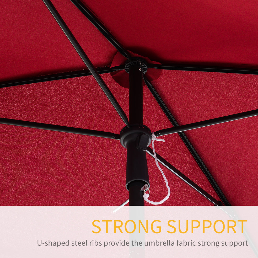 Garden Parasol Umbrella, Outdoor Market Table Umbrella with Ruffles & Aluminium Pole, Rectangular Tilting Parasol Sun Shade Canopy, 2 x 1.3m, Red